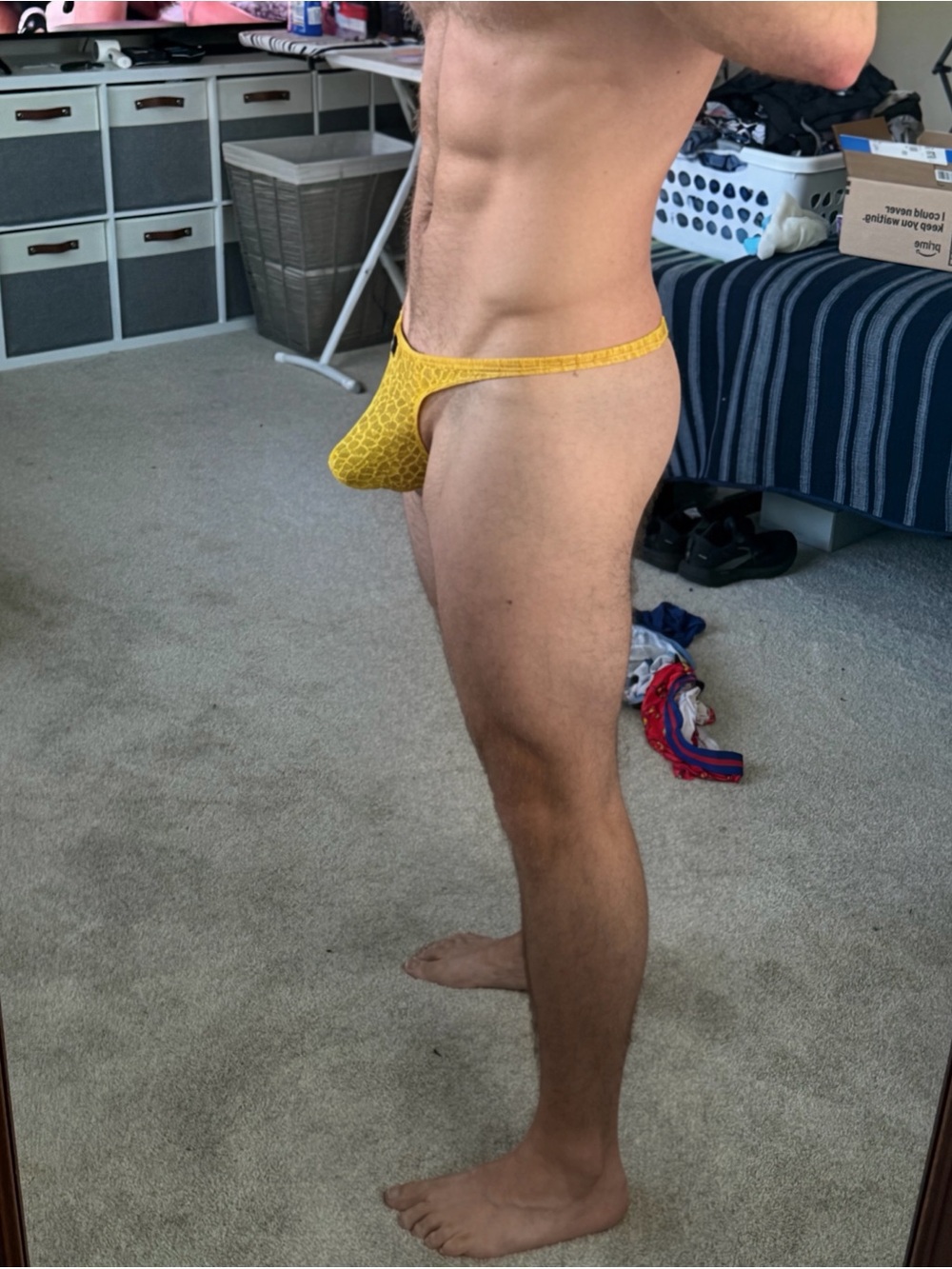 Yellow Lace Men's Thong Underwear XL - Picture 2 of 3
